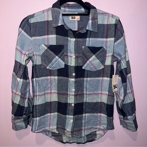 NWT SO Kids Plaid Button Down Shirt - Blue and Pink Size 8 Long sleeve